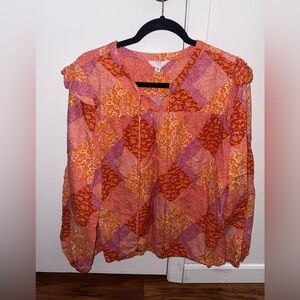 Time and Tru Orange and Pink Patchwork Blouse